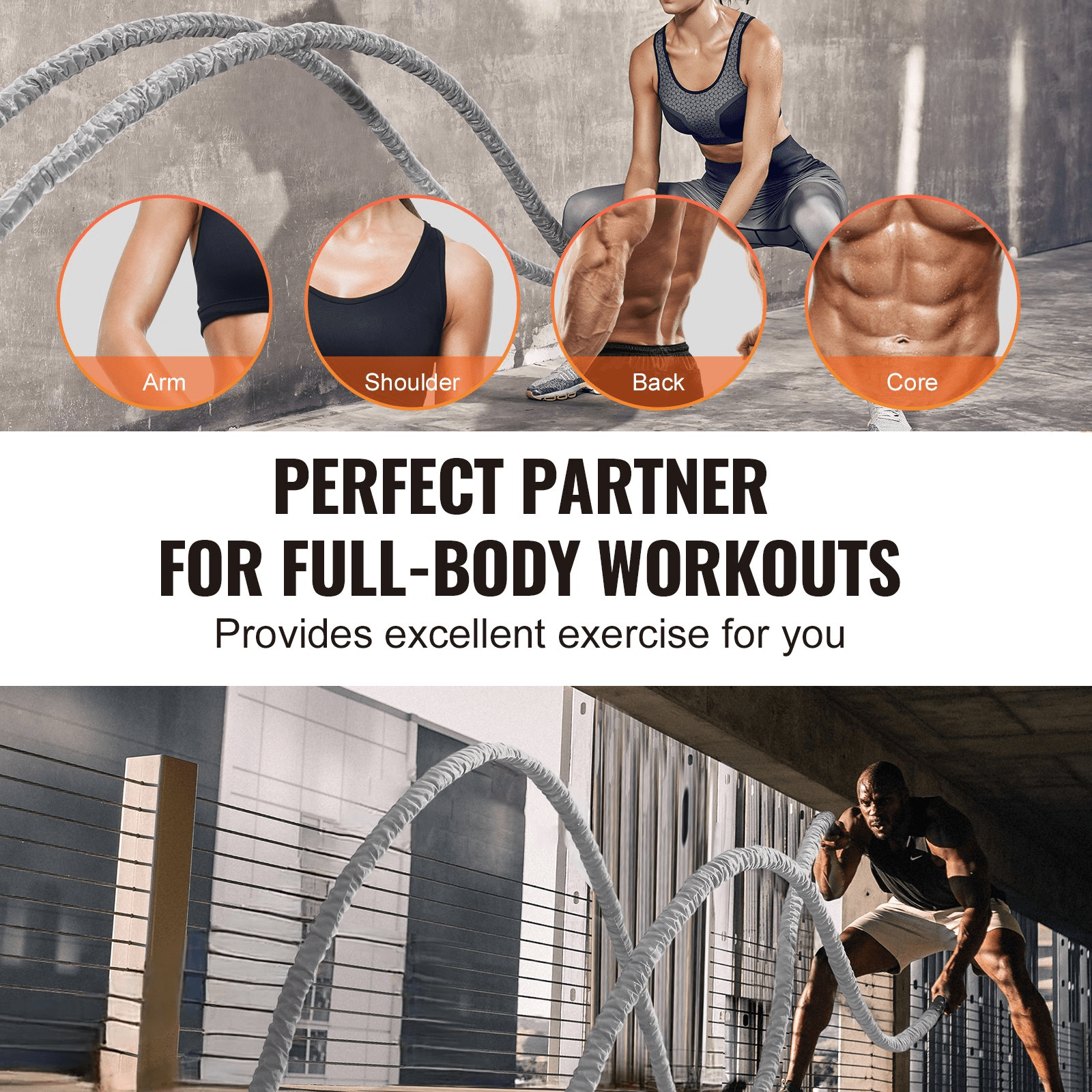 VEVOR Battle Rope 1.5" 30Ft Gym Workout Strength Training Exercise Fitness Rope - GNS Beauty & Personal Care