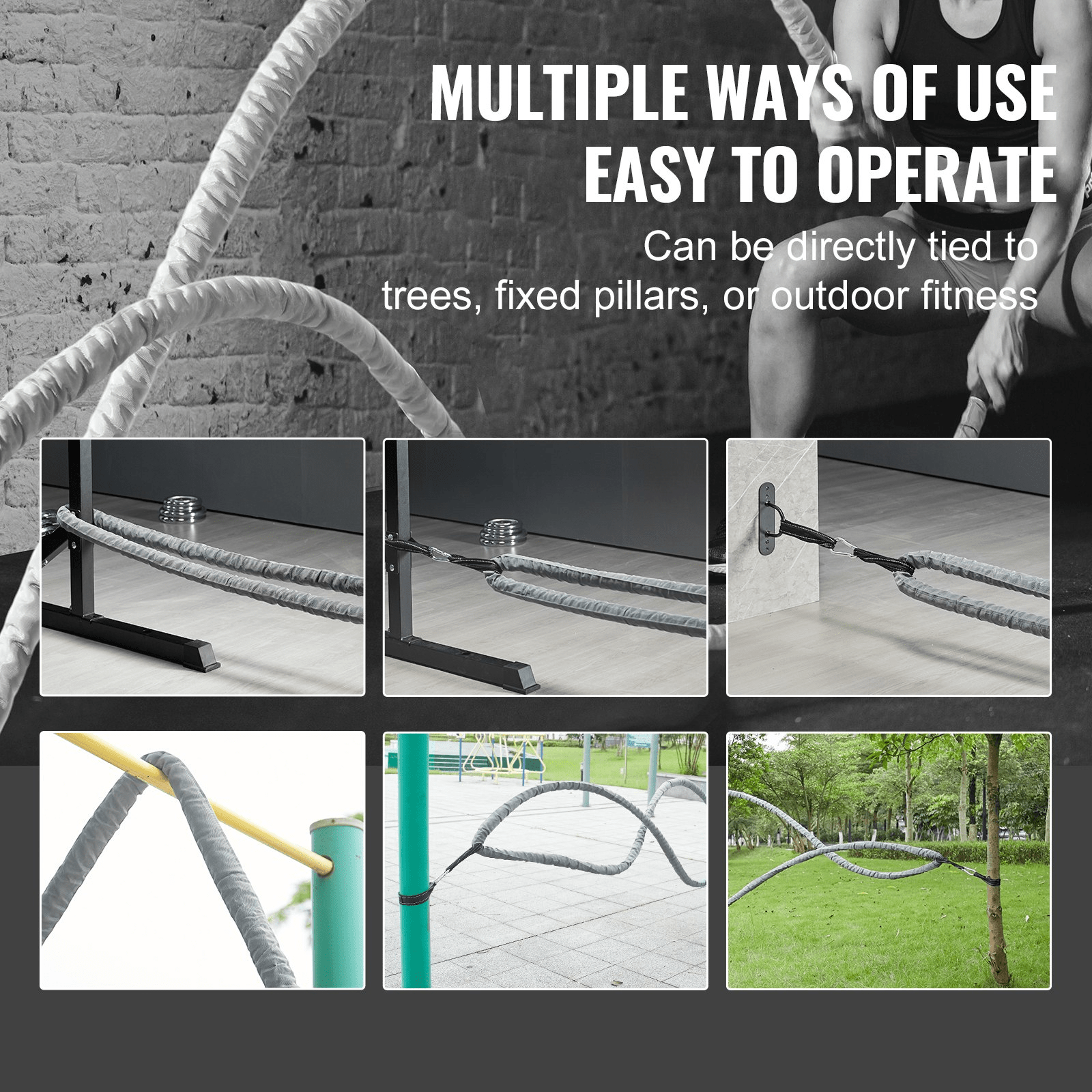 VEVOR Battle Rope 1.5" 30Ft Gym Workout Strength Training Exercise Fitness Rope - GNS Beauty & Personal Care