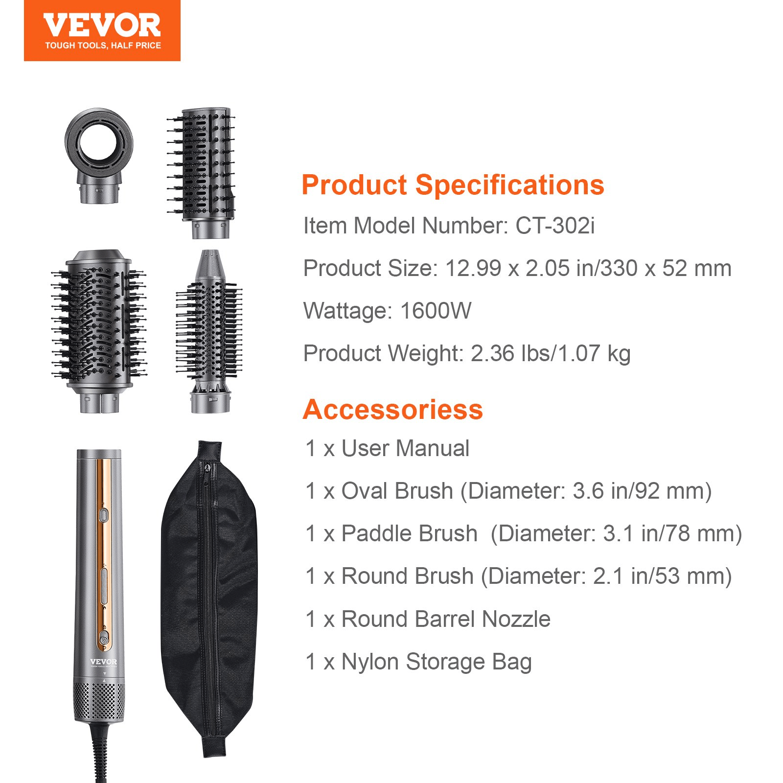 VEVOR Hair Dryer Brush 4 - in - 1 Professional Multi Hair Styler for Drying Curling - GNS Beauty & Personal Care