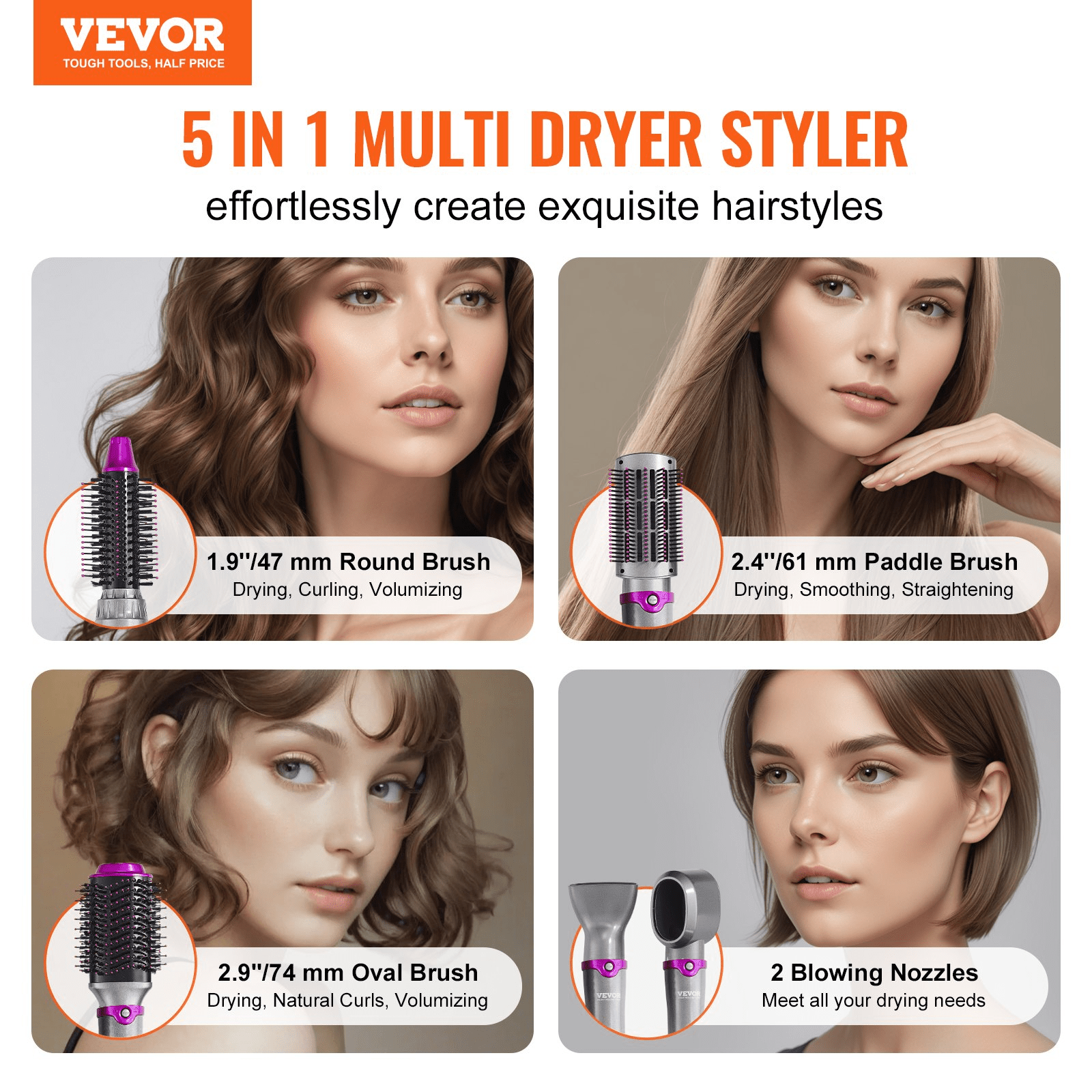 VEVOR Hair Dryer Brush 5 - in - 1 Hot Hair Styler Upgraded Negative Ion for Curling - GNS Beauty & Personal Care