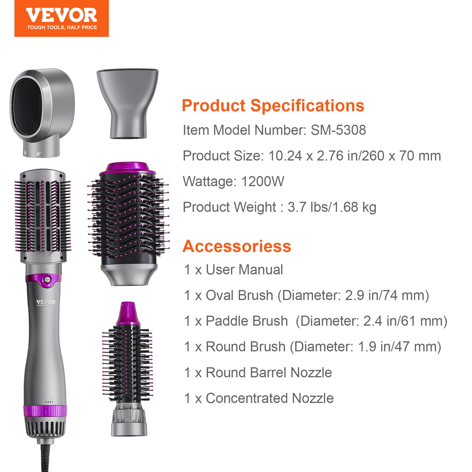 VEVOR Hair Dryer Brush 5 - in - 1 Hot Hair Styler Upgraded Negative Ion for Curling - GNS Beauty & Personal Care