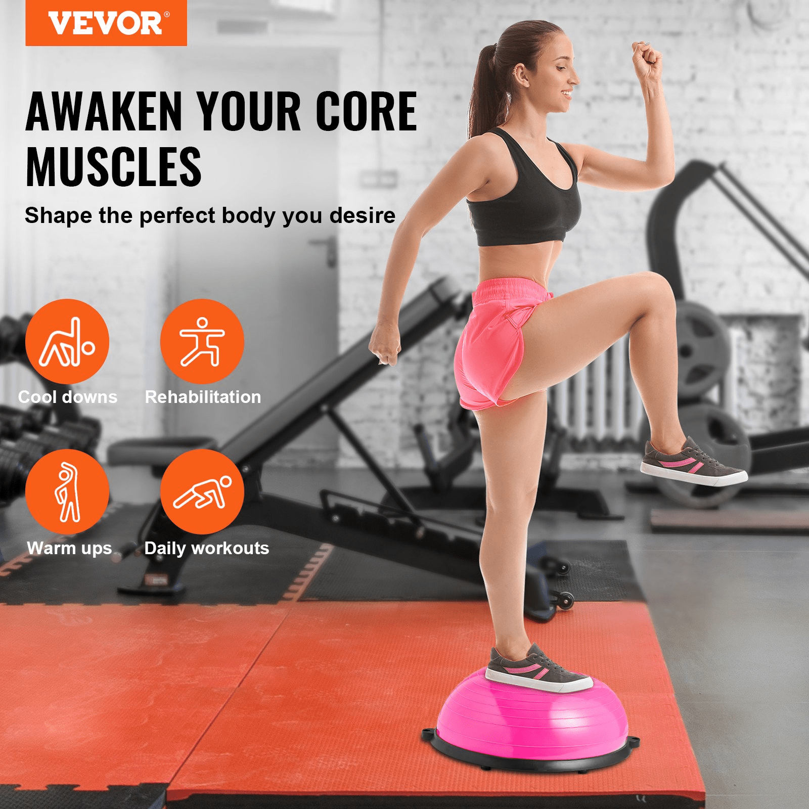 VEVOR Half Exercise Ball Trainer - 23" Balance Ball with Resistance Bands (Pink) - GNS Beauty & Personal Care