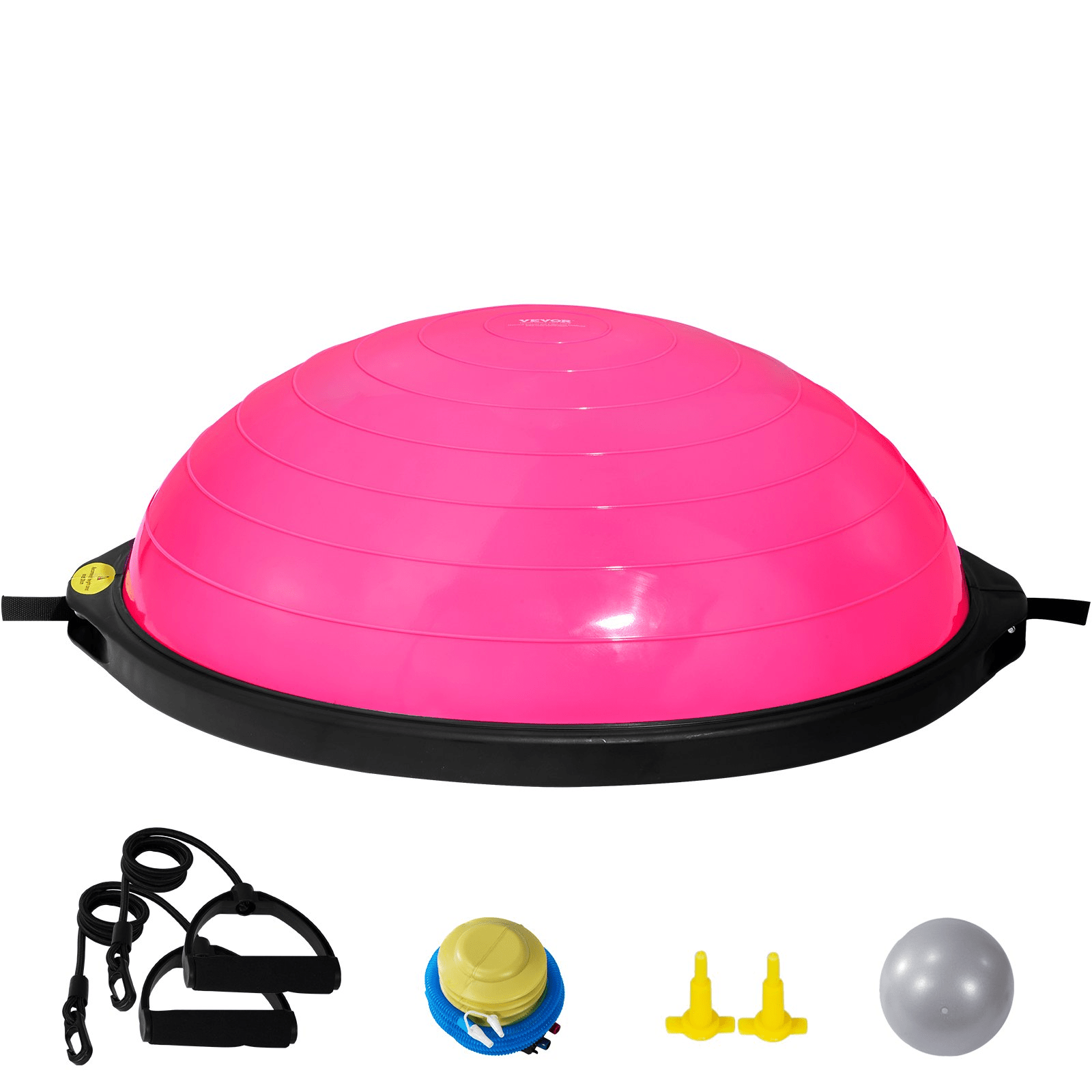 VEVOR Half Exercise Ball Trainer, 26 inch Balance Ball Trainer, 1500lbs Capacity Stability Ball, Yoga Ball with Resistance Bands & Foot Pump, Strength Fitness Ball for Home Gym Full Body Workout, Pink - GNS Beauty & Personal Care