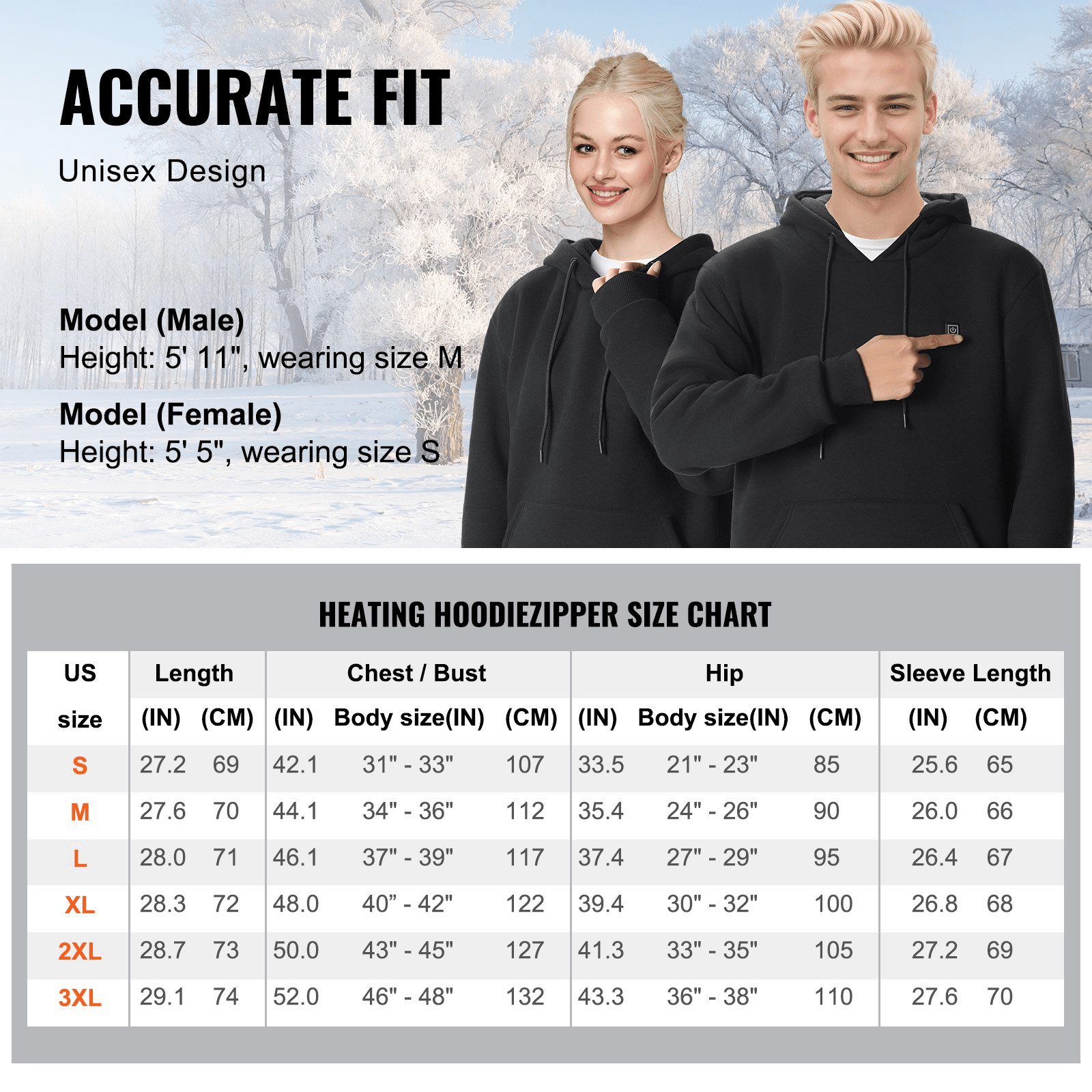 VEVOR Heated Hoodie with Battery - Unisex, Black (Medium) - GNS Beauty & Personal Care