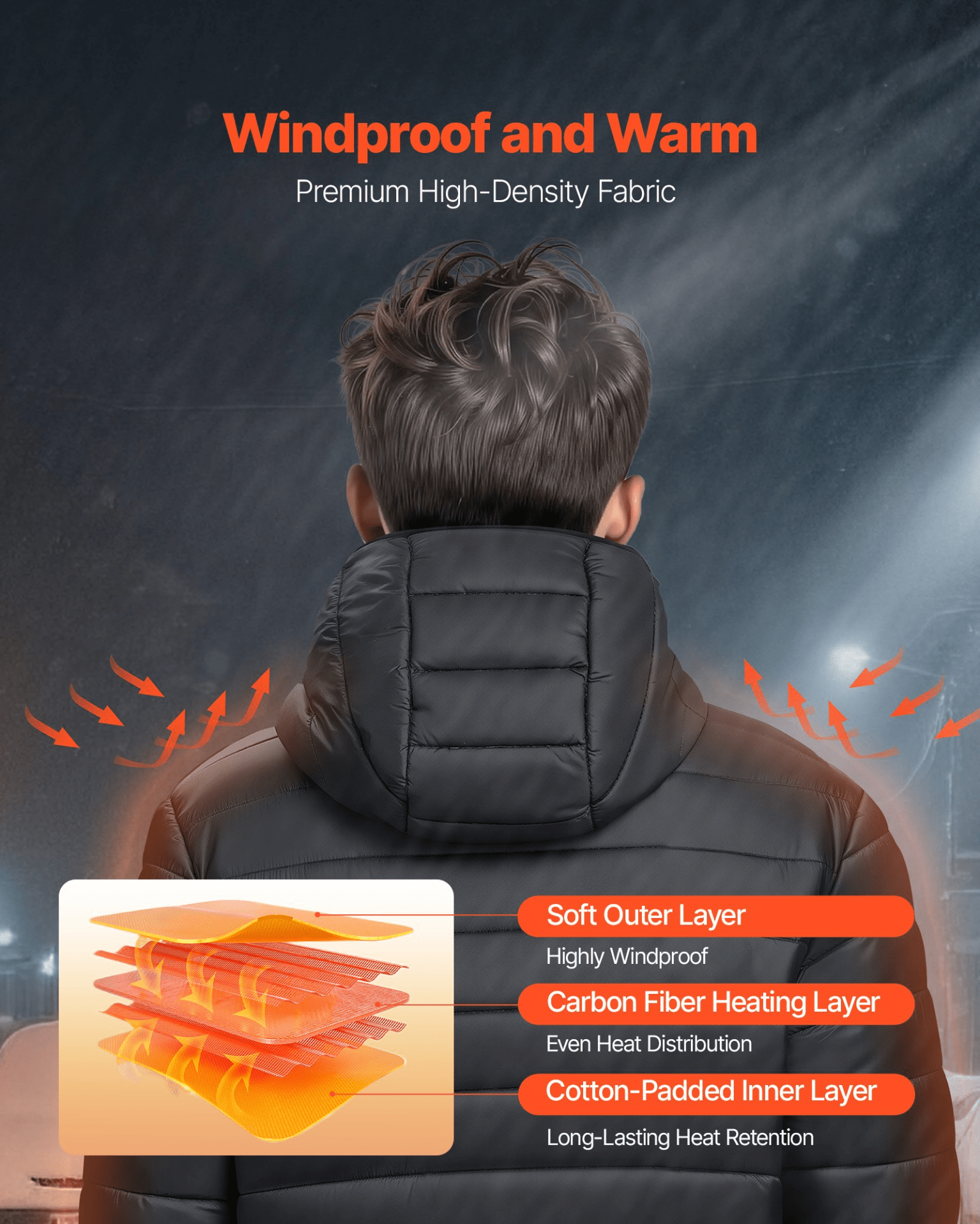 VEVOR Heated Jacket for Men with 7.4V Battery, Soft Shell Electric Heating Coat, Windproof Lightweight Outerwear with 6 Heating Zones & 3 Heat Settings for Hiking, Outdoor Work, Black, M Size - GNS Beauty & Personal Care