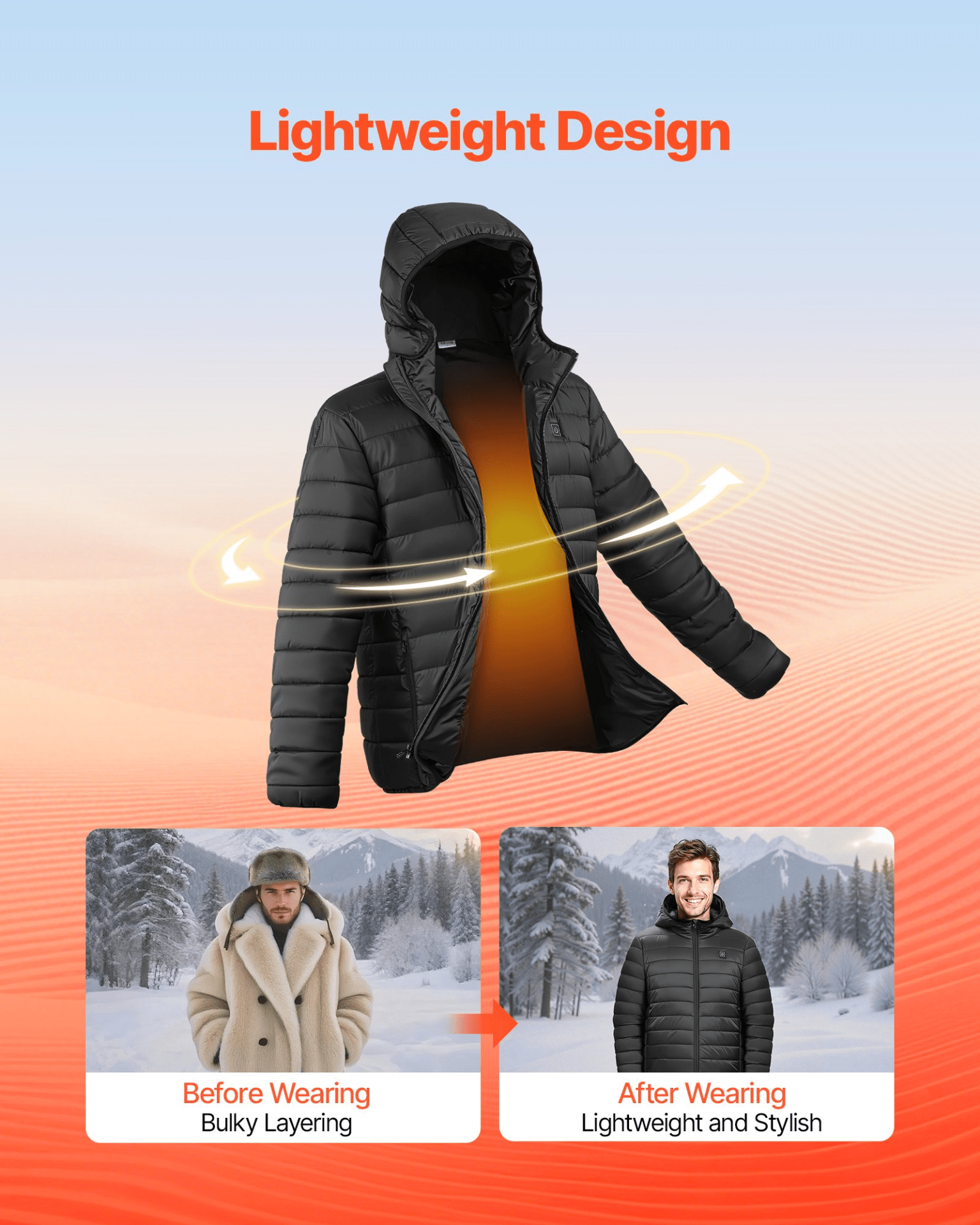 VEVOR Heated Jacket for Men with 7.4V Battery, Soft Shell Electric Heating Coat, Windproof Lightweight Outerwear with 6 Heating Zones & 3 Heat Settings for Hiking, Outdoor Work, Black, M Size - GNS Beauty & Personal Care