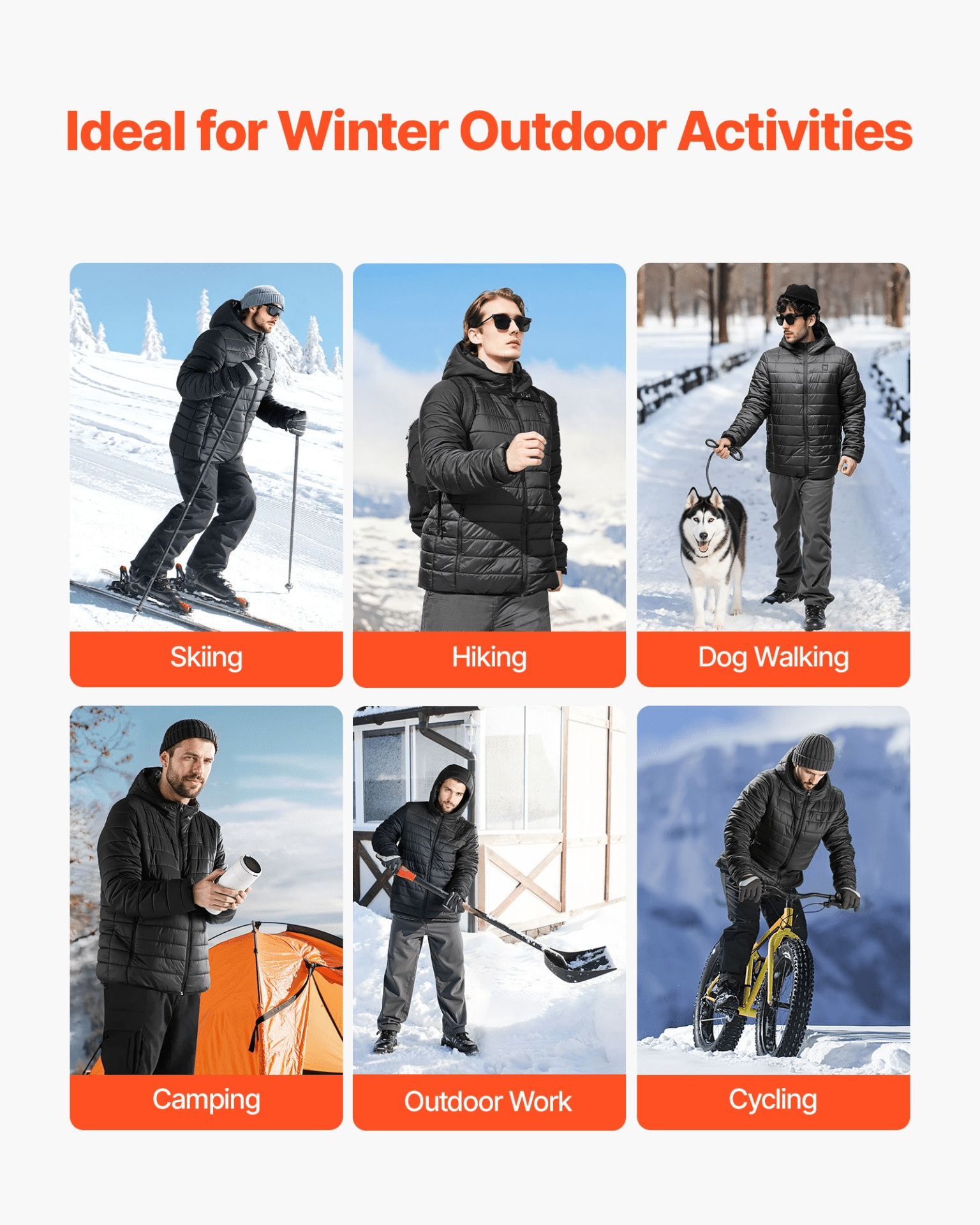 VEVOR Heated Jacket for Men with 7.4V Battery, Soft Shell Electric Heating Coat, Windproof Lightweight Outerwear with 6 Heating Zones & 3 Heat Settings for Hiking, Outdoor Work, Black, XL Size - GNS Beauty & Personal Care