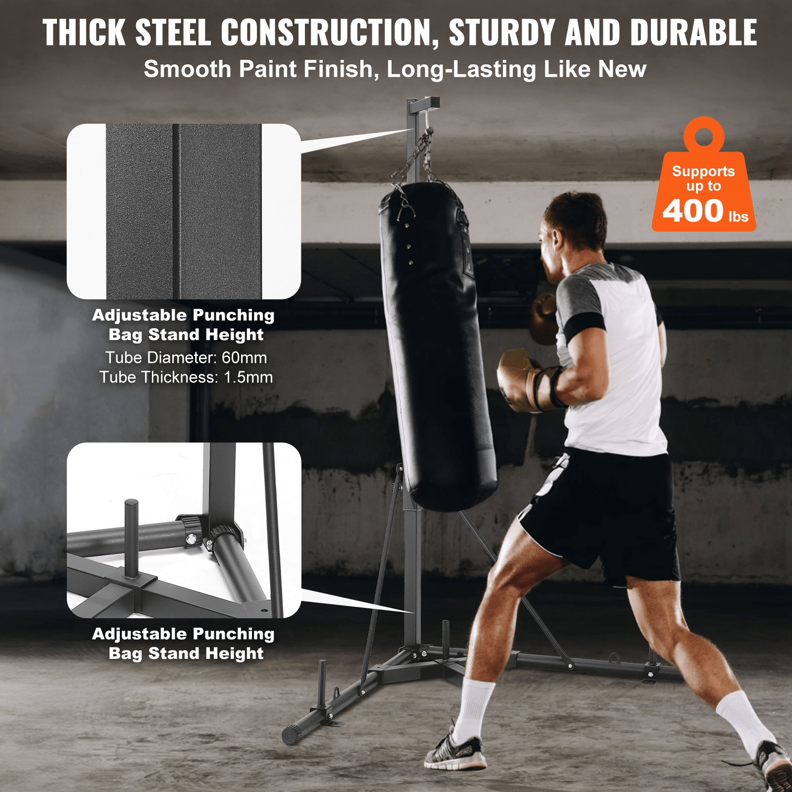 VEVOR Heavy Duty Punching Bag Stand, Adjustable Height, 400 lbs Capacity, Durable Steel for Home Gym - GNS Beauty & Personal Care
