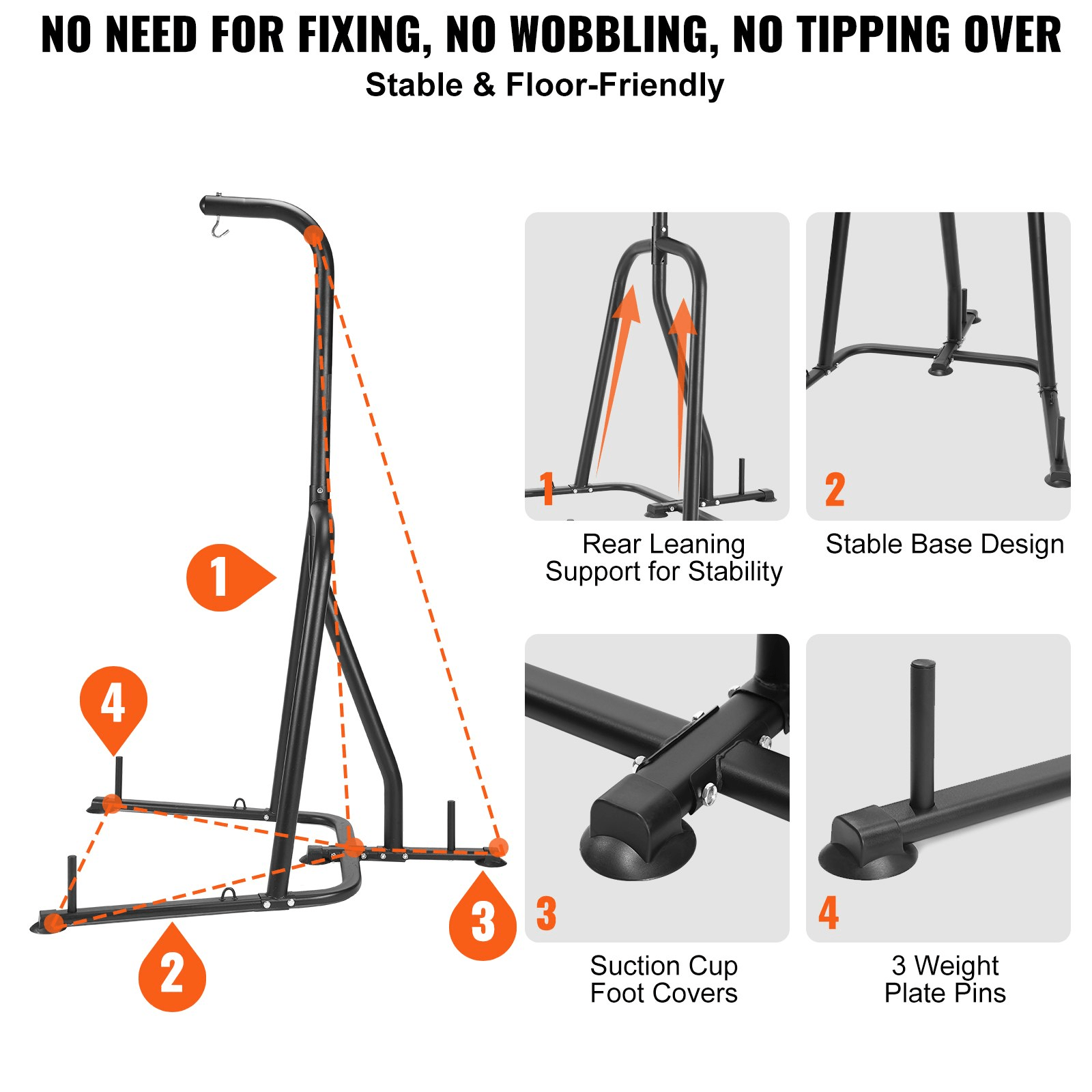 VEVOR Heavy Duty Punching Bag Stand with 400 lb Capacity, Steel Construction for Boxing & Training, Freestanding with Weighted Base, Home Gym Equipment - GNS Beauty & Personal Care