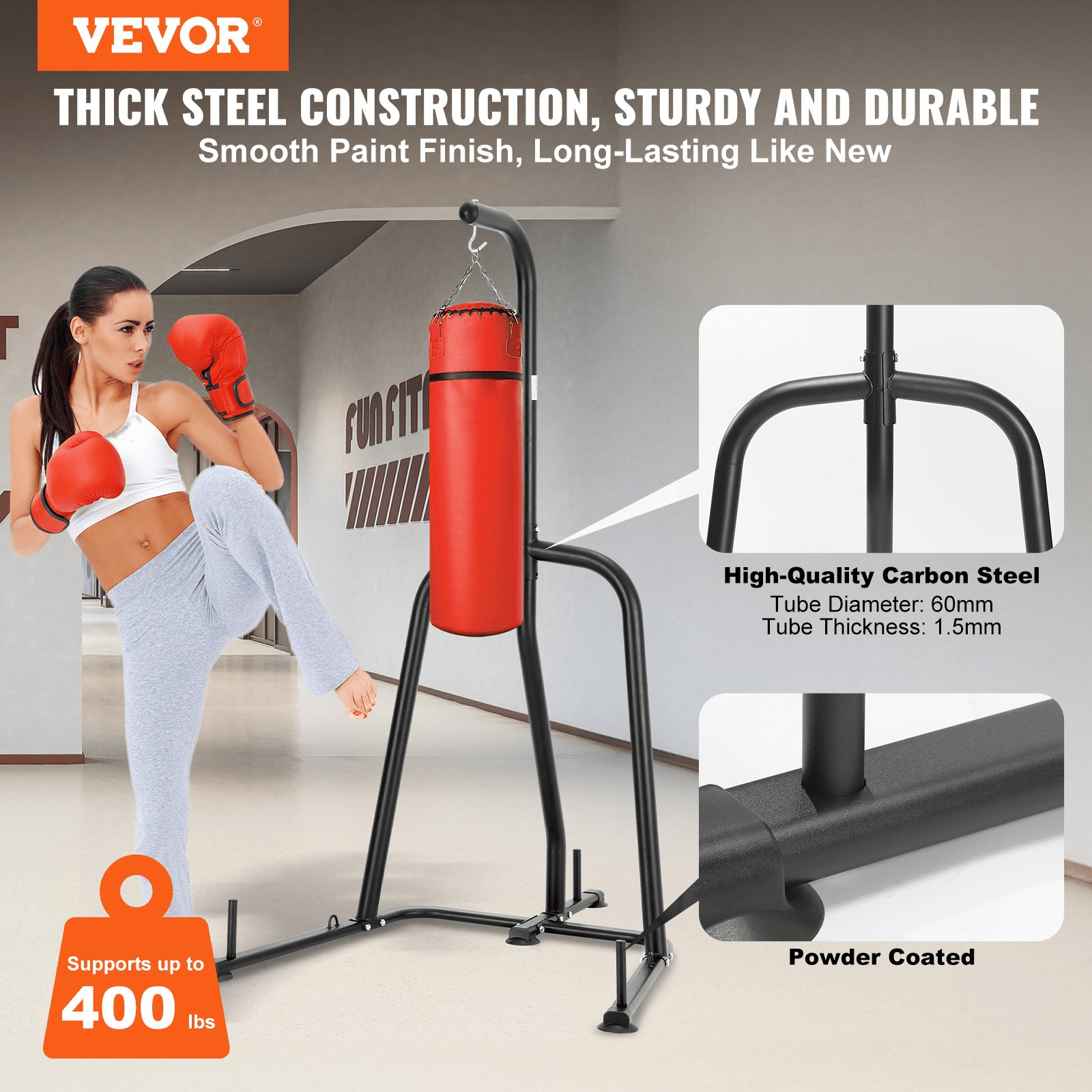 VEVOR Heavy Duty Punching Bag Stand with 400 lb Capacity, Steel Construction for Boxing & Training, Freestanding with Weighted Base, Home Gym Equipment - GNS Beauty & Personal Care