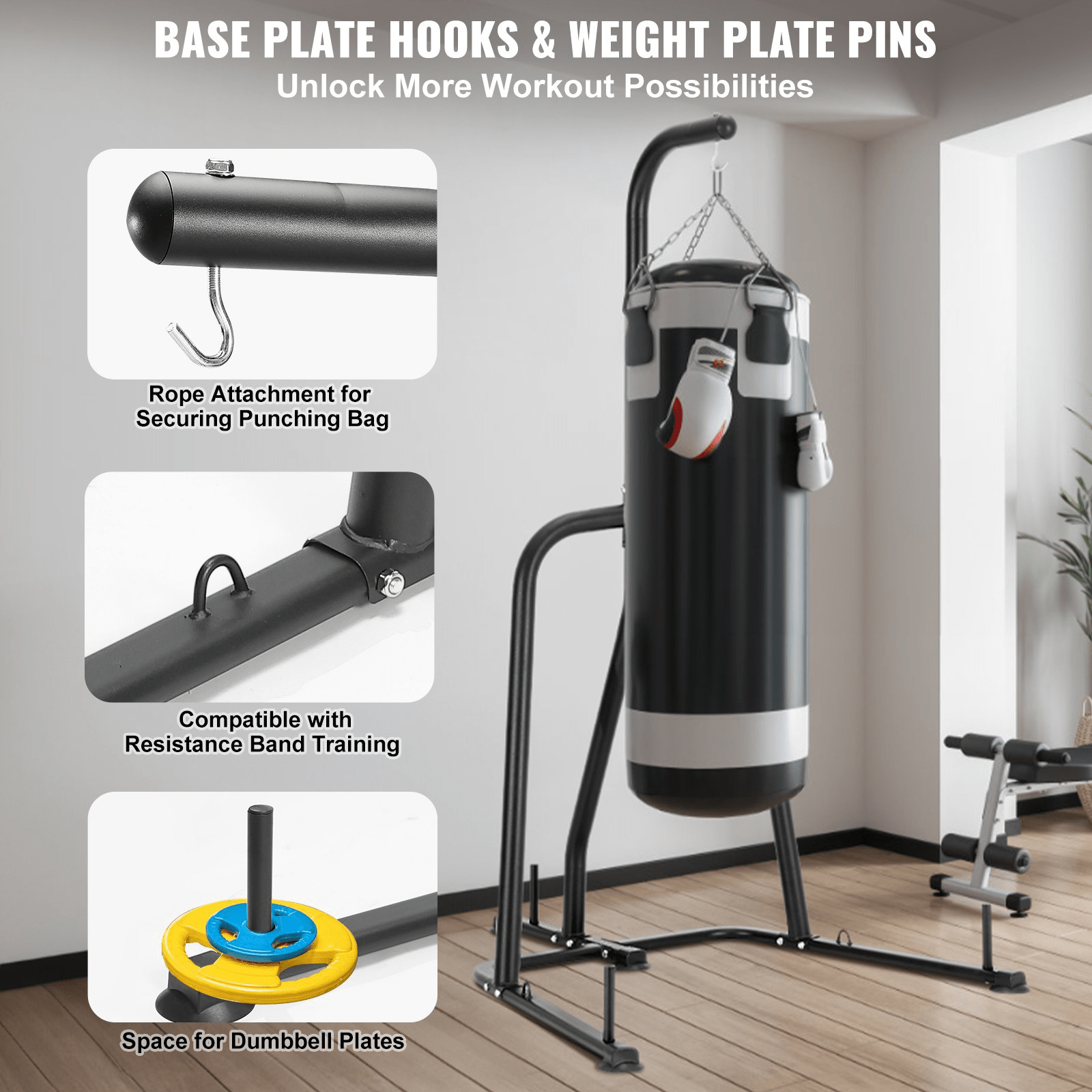 VEVOR Heavy Duty Punching Bag Stand with 400 lb Capacity, Steel Construction for Boxing & Training, Freestanding with Weighted Base, Home Gym Equipment - GNS Beauty & Personal Care