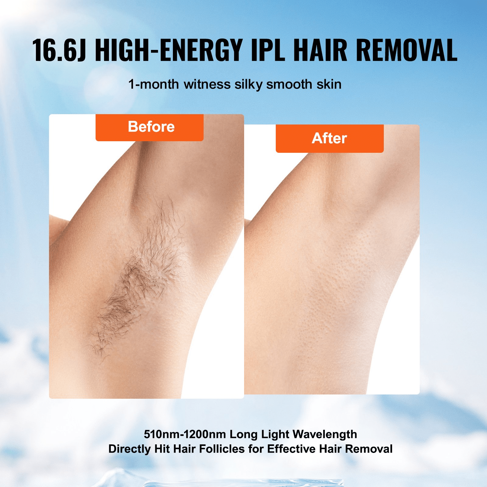 VEVOR IPL Hair Removal Device with Sapphire Ice Cooling, Auto/Manual Modes & 5 Levels for Body & Face - GNS Beauty & Personal Care