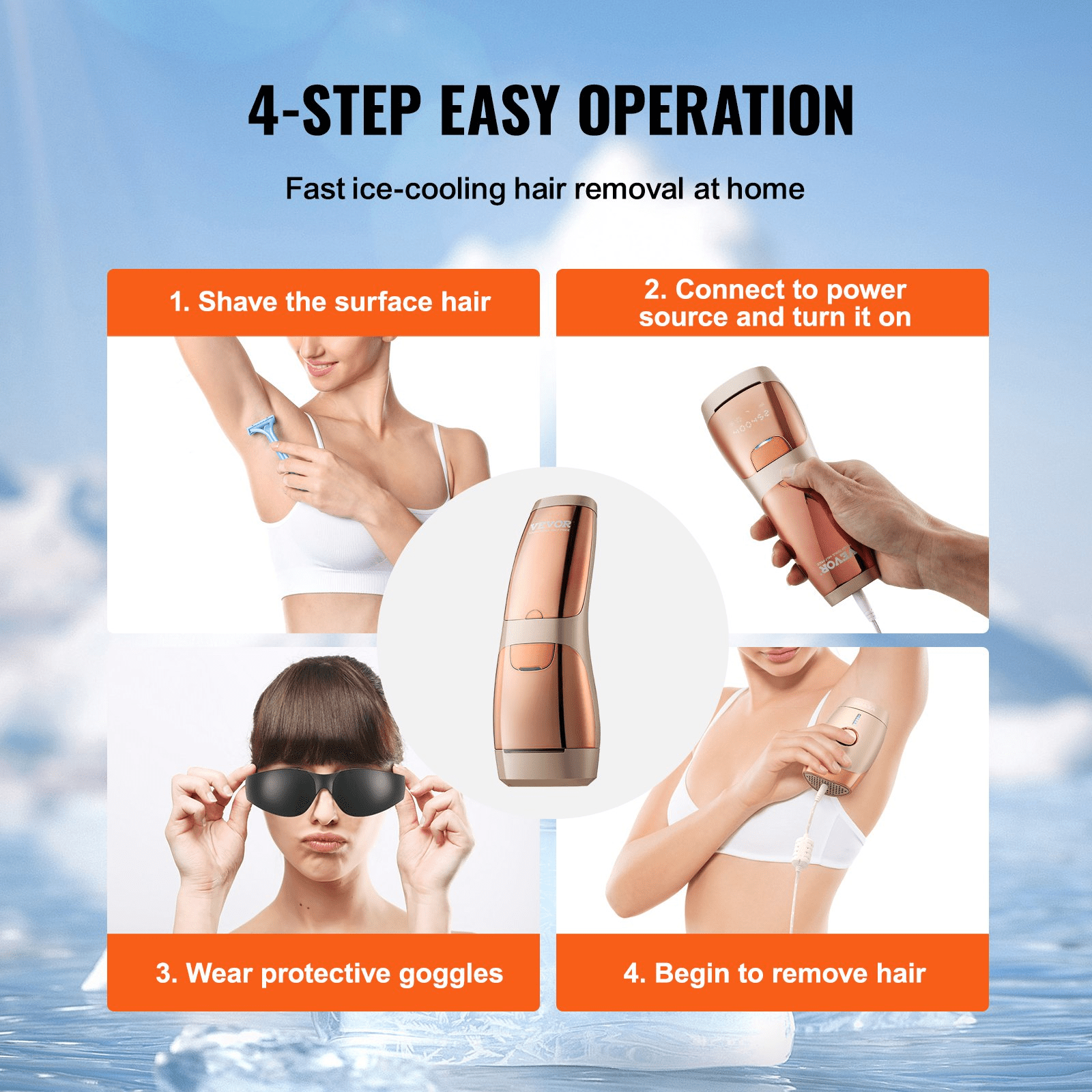 VEVOR IPL Hair Removal Device with Sapphire Ice Cooling, Auto/Manual Modes & 5 Levels for Body & Face - GNS Beauty & Personal Care