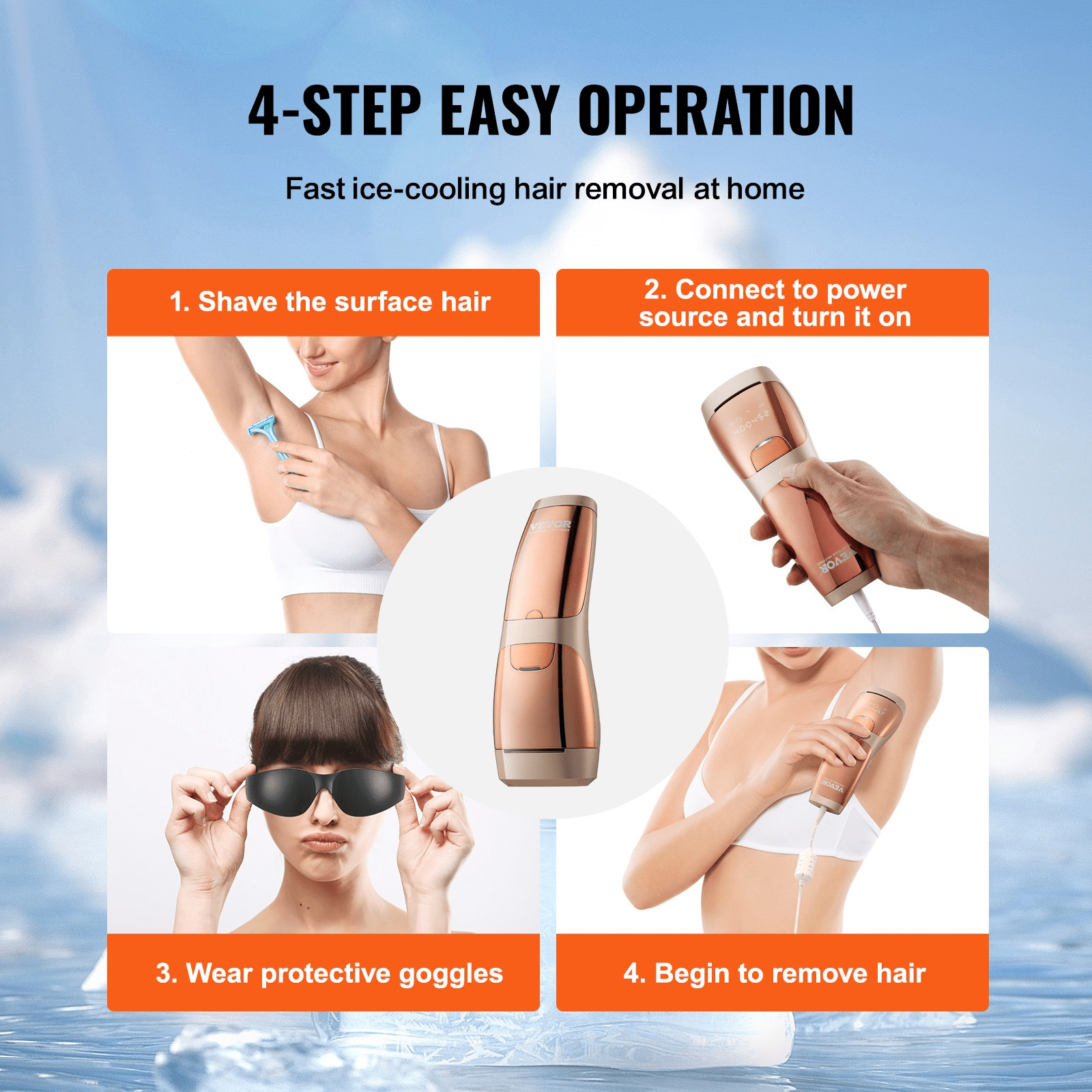 VEVOR IPL Hair Removal Device with Sapphire Ice Cooling, Auto/Manual Modes & 5 Levels for Body & Face - GNS Beauty & Personal Care