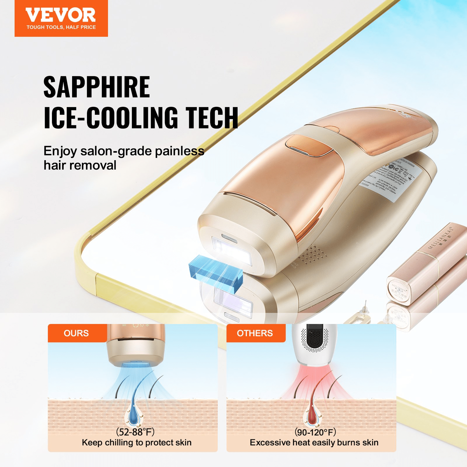 VEVOR IPL Hair Removal Device with Sapphire Ice Cooling, Auto/Manual Modes & 5 Levels for Body & Face - GNS Beauty & Personal Care