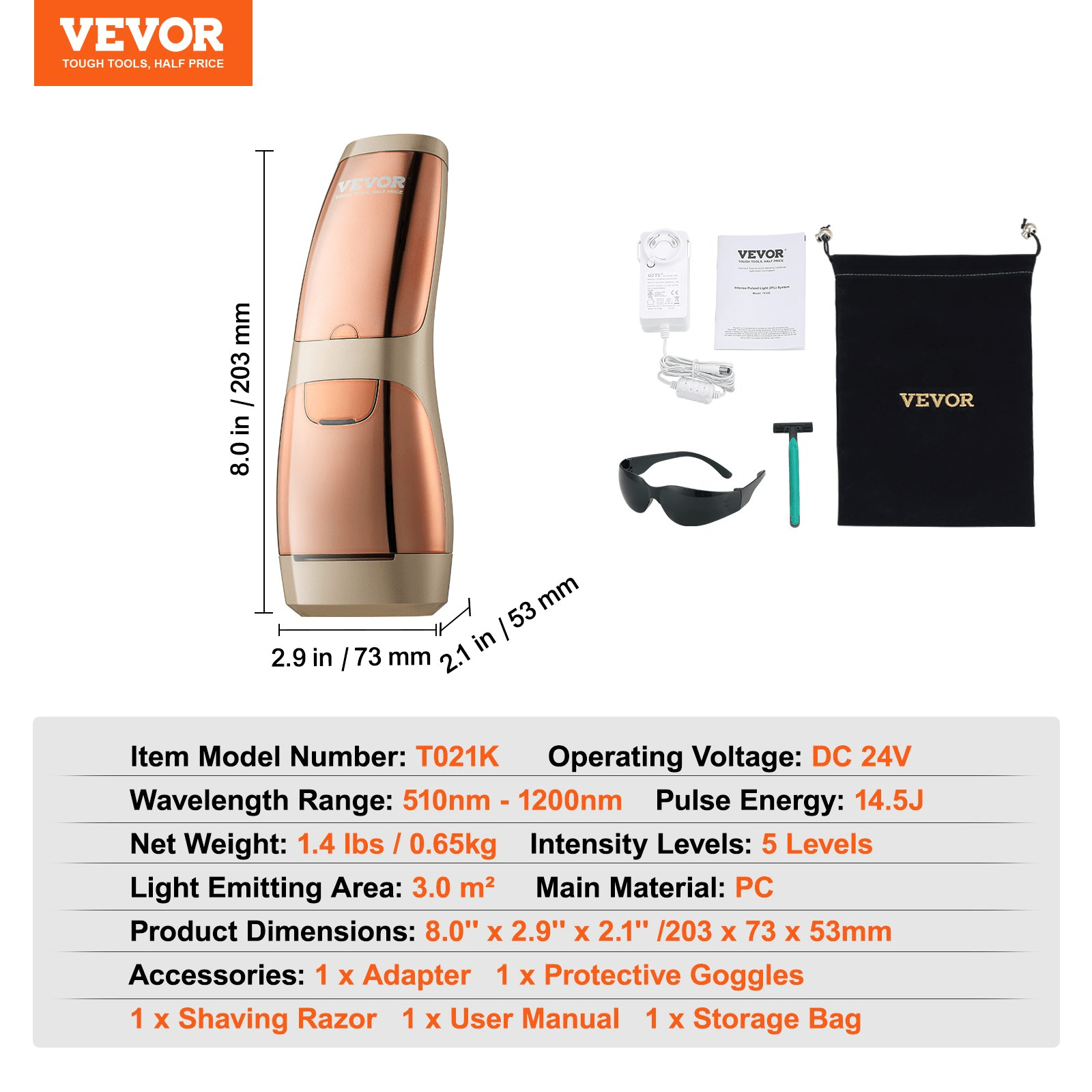VEVOR IPL Hair Removal Device with Sapphire Ice Cooling, Auto/Manual Modes & 5 Levels for Body & Face - GNS Beauty & Personal Care