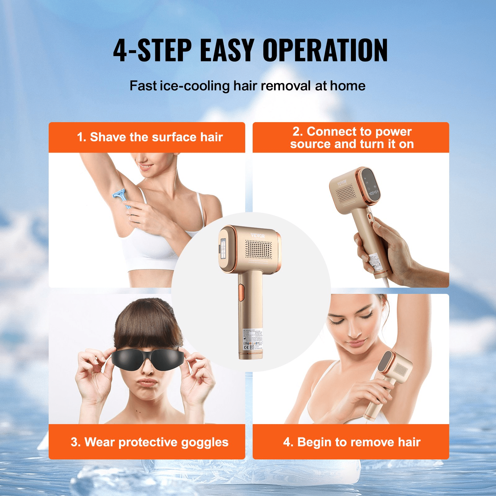 VEVOR IPL Hair Removal Device with Sapphire Ice Cooling, Auto/Manual Modes & 5 Levels for Body & Face - GNS Beauty & Personal Care