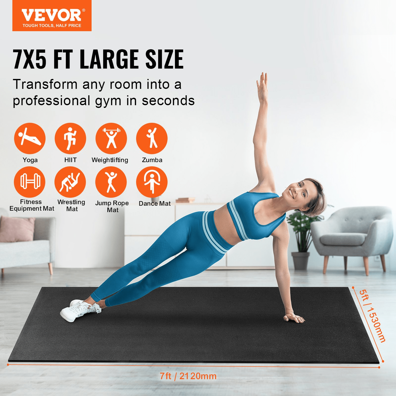 VEVOR Large Exercise Mat - 7x5ft Non - Slip Yoga & Floor Workout Mat - GNS Beauty & Personal Care