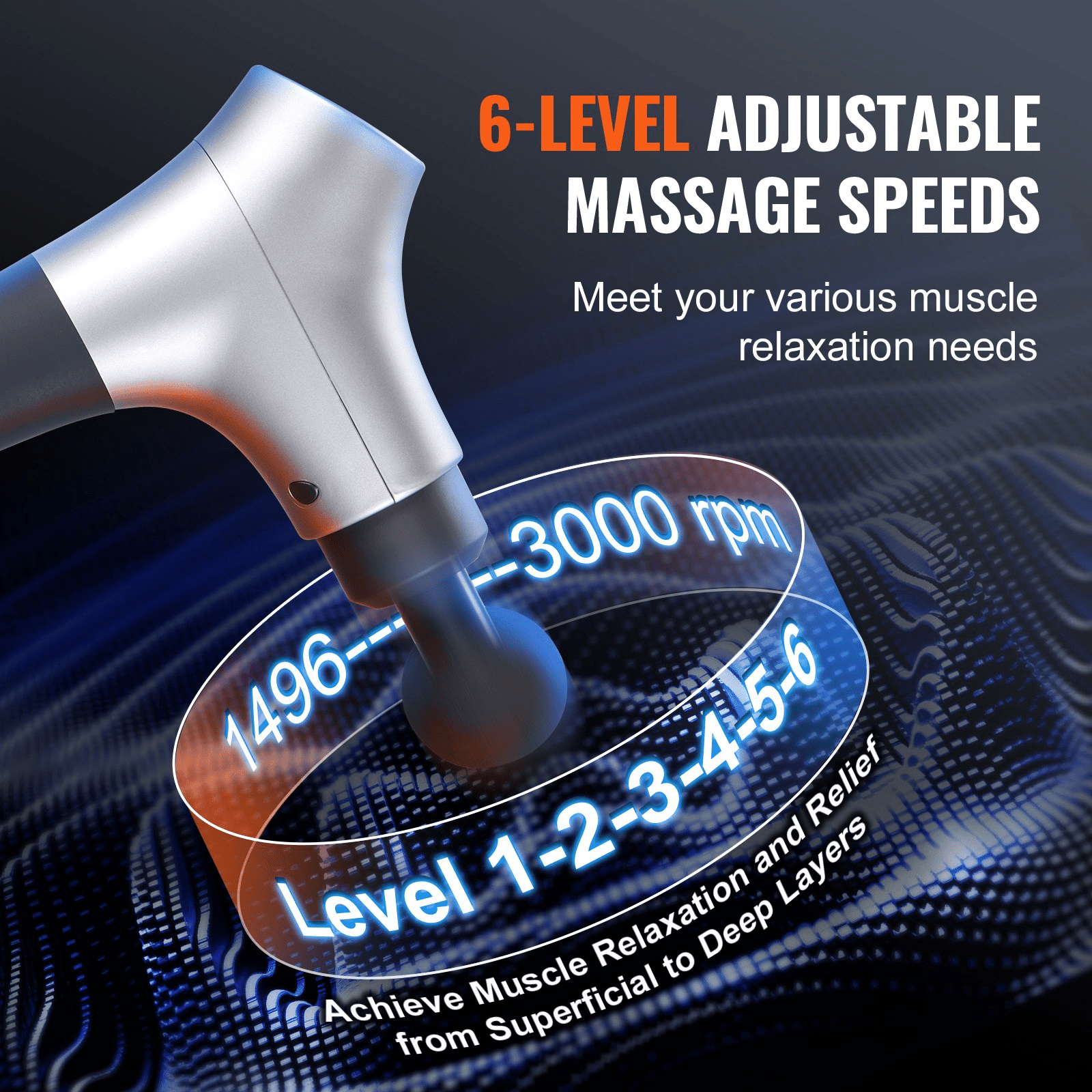 VEVOR Massage Gun Deep Tissue, Percussion Muscle Massager for Athletes - with 6 Speed Levels & 4 Massage Heads, 12V 2500mAh Batteries, Handheld Electric Massage Gun for Pain Relief, Muscle Relaxation - GNS Beauty & Personal Care