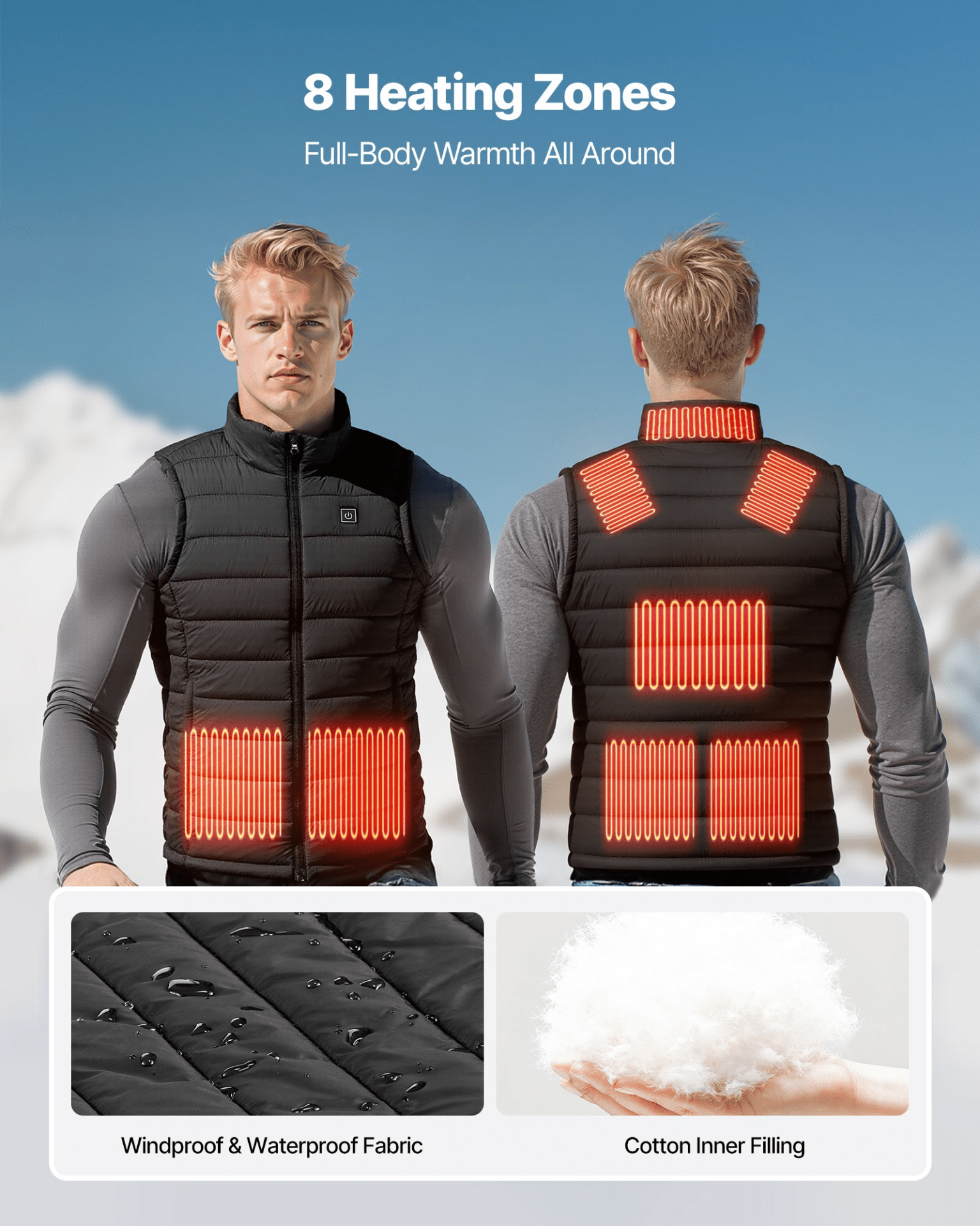 VEVOR Men's Heated Vest with 16000mAh Battery - 8 - Zone Electric Thermal Gilet (Size L) - GNS Beauty & Personal Care