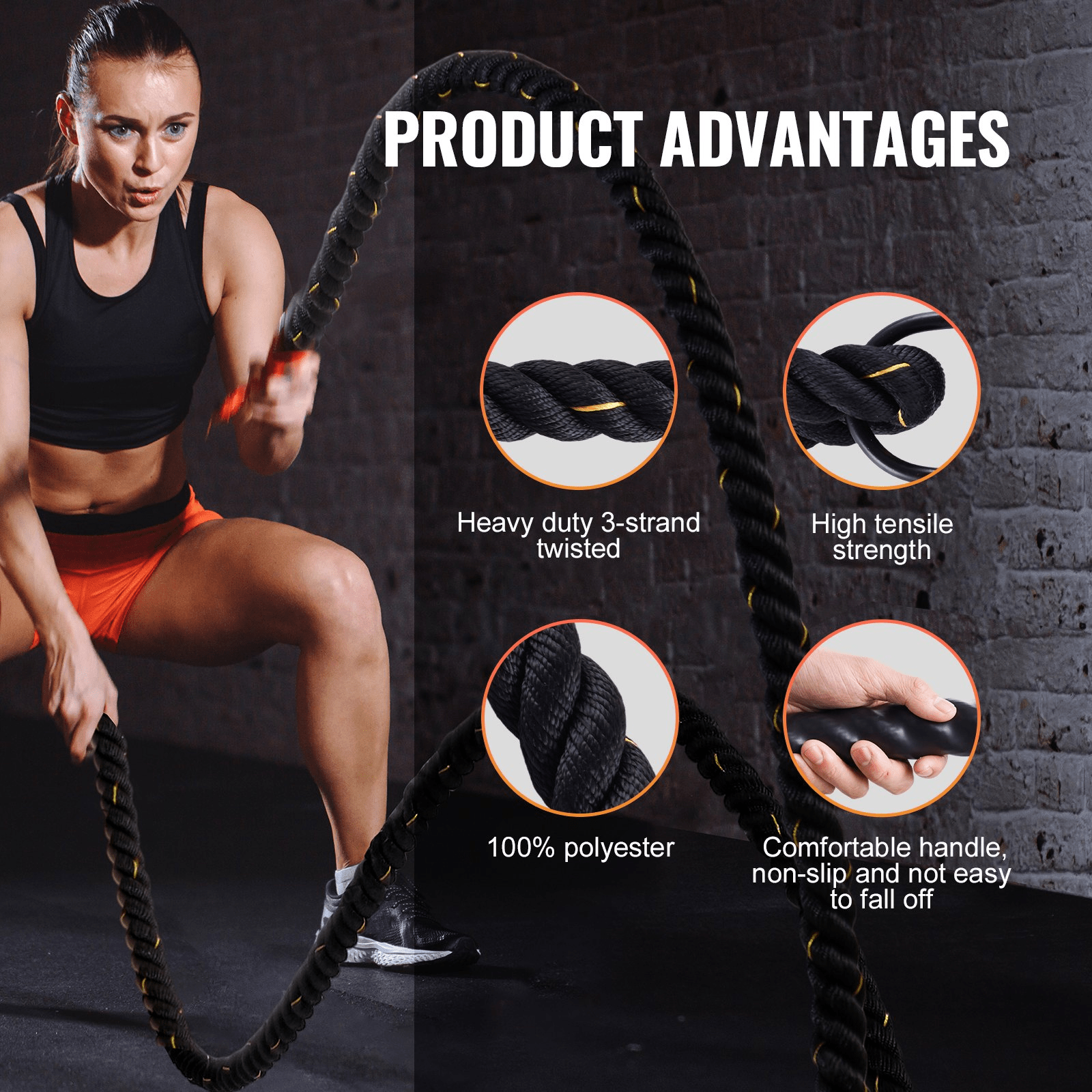 VEVOR Premium Battle Rope - 1.5" x 30ft for Home Gym & Strength Training - GNS Beauty & Personal Care