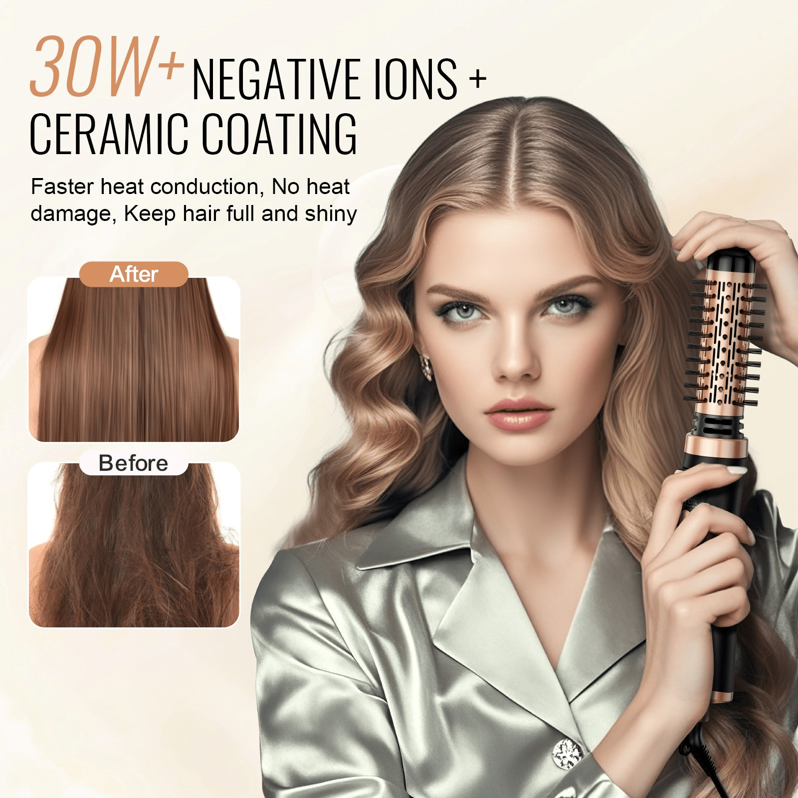 VEVOR Rotating Hair Dryer Brush – 2 - in - 1 Hot Air Styling Brush for Effortless Volume & Curling - GNS Beauty & Personal Care