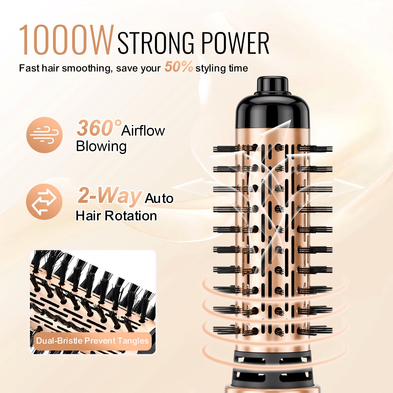 VEVOR Rotating Hair Dryer Brush Hot Air Styling Brush with 1.5" and 2" Head - GNS Beauty & Personal Care