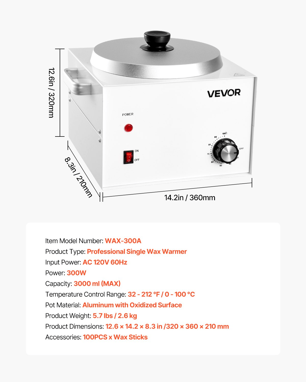 VEVOR Single Pot Wax Warmer 3000ML 300W Professional Wax Warmer for Hair Removal - GNS Beauty & Personal Care