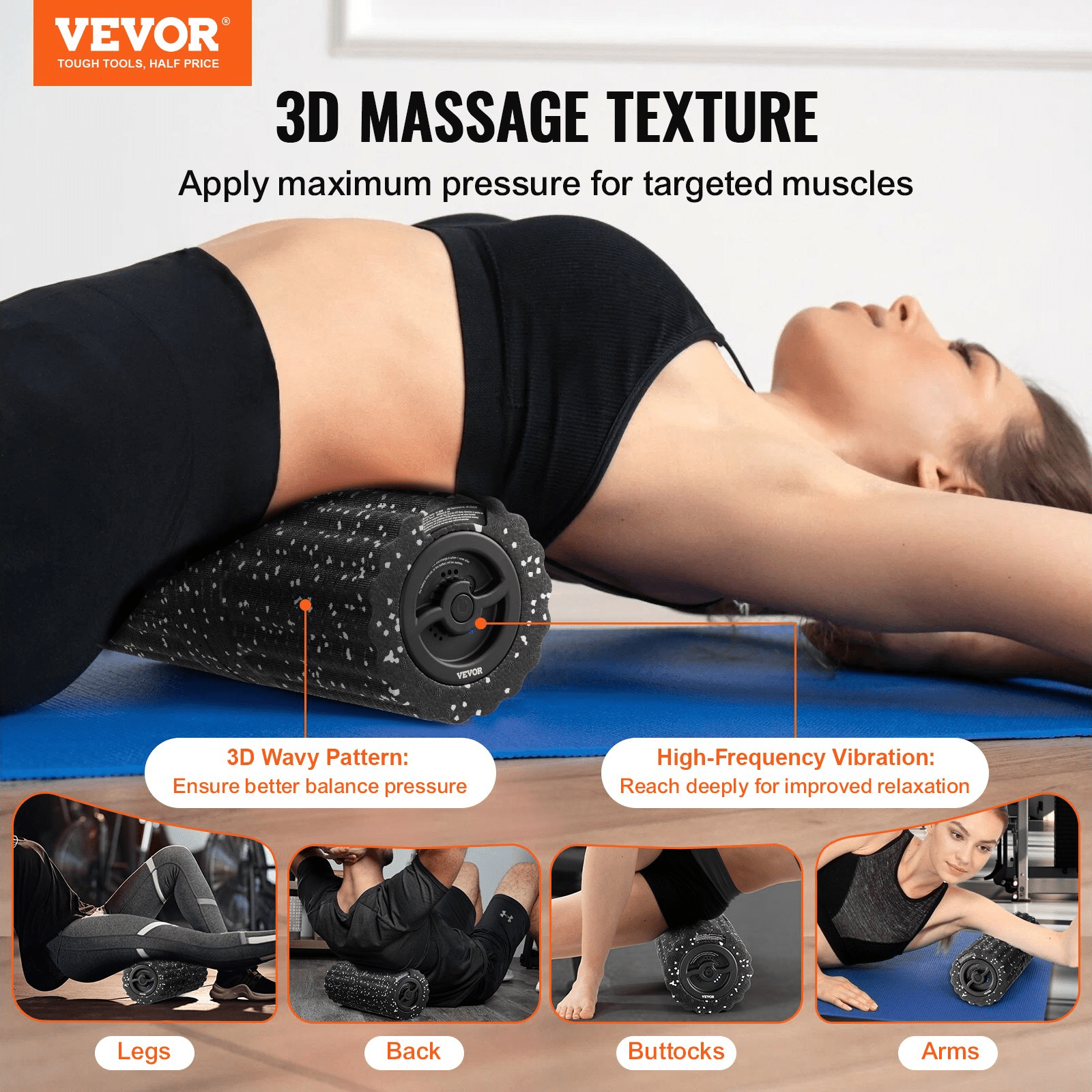 VEVOR Vibrating Foam Roller 4 Intensities Rechargeable Electric EPP Foam Roller - GNS Beauty & Personal Care