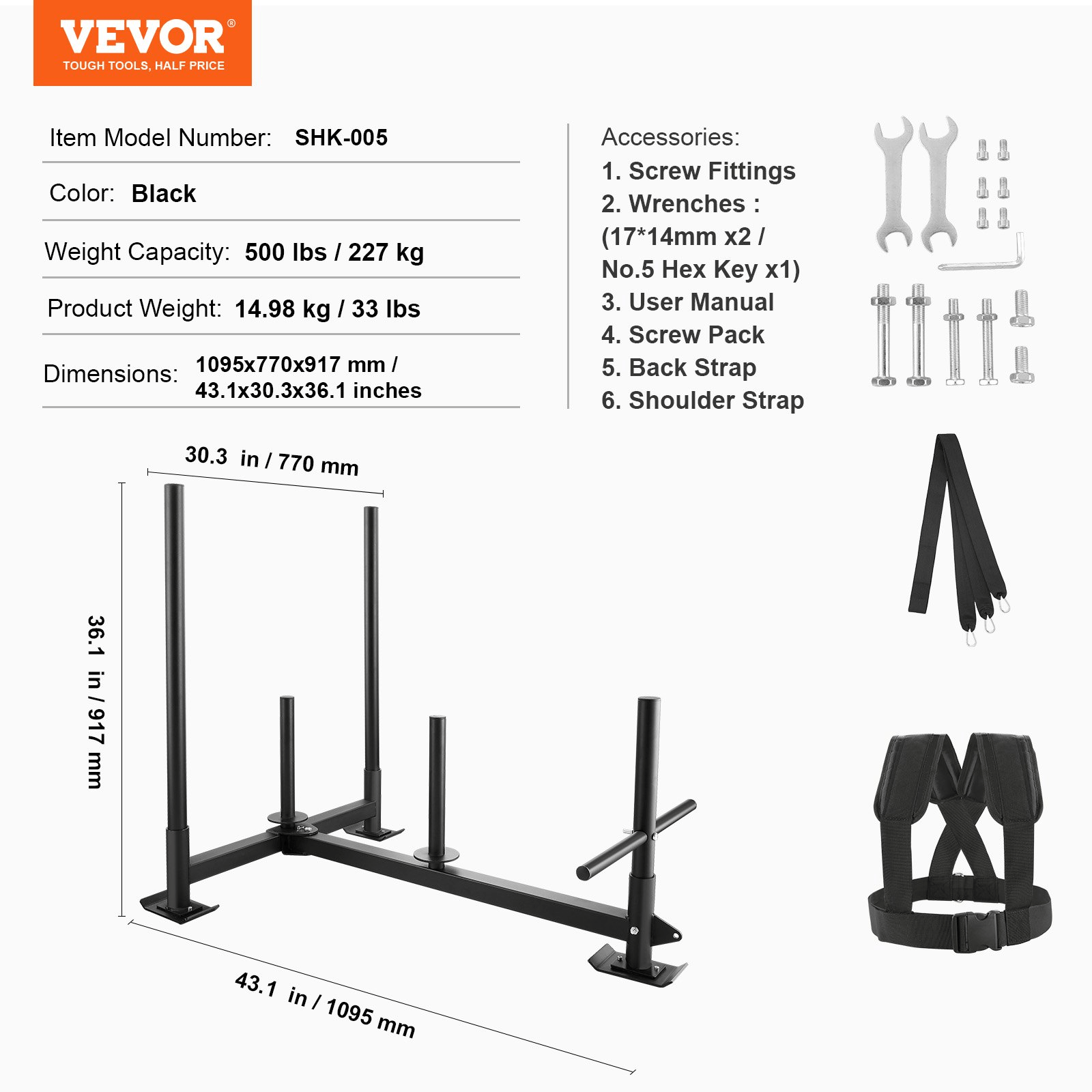 VEVOR Weight Training Sled, Pull Push Power Sled with Handle, Fitness Strength Resistance Training, Steel Workout Equipment for Athletic Exercise & Speed Improvement, Fit for 2" Weight Plate, Black - GNS Beauty & Personal Care