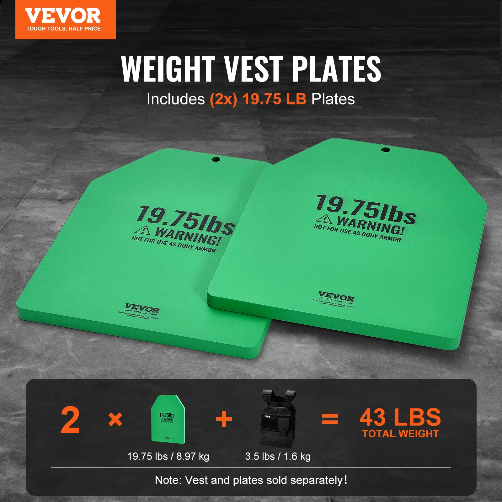 VEVOR Weight Vest Plates - 2x 19.75 LB Plates for Running & Strength Training - GNS Beauty & Personal Care