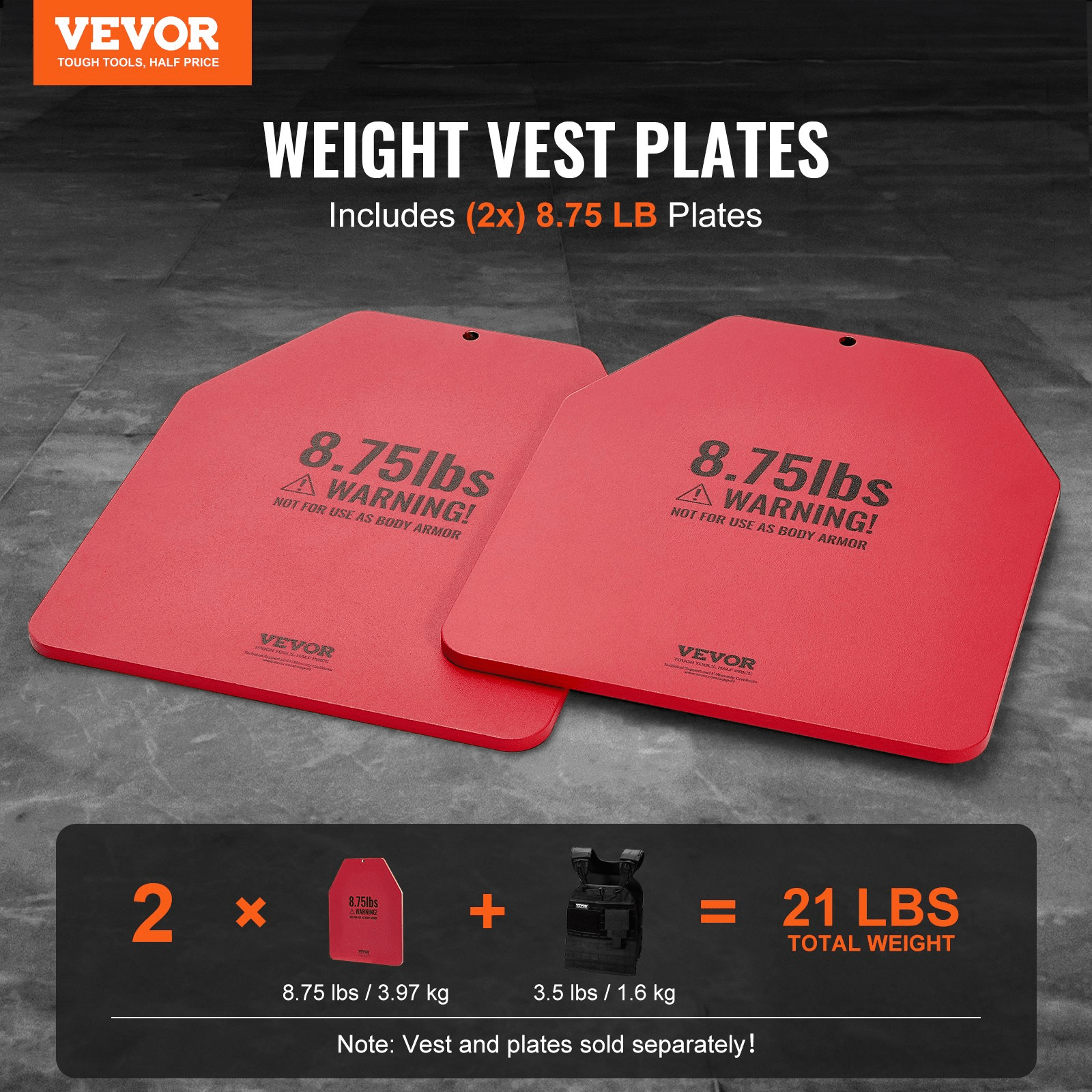 VEVOR Weight Vest Plates - 2x 8.75 LB Plates for Running & Strength Training - GNS Beauty & Personal Care