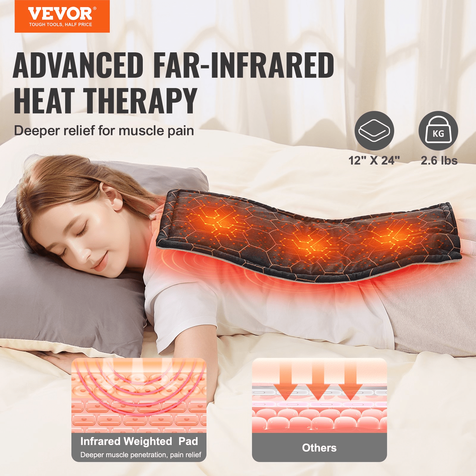 VEVOR Weighted Heating Pad with Far Infrared Therapy 12 x 24 in for Pain Relief - GNS Beauty & Personal Care