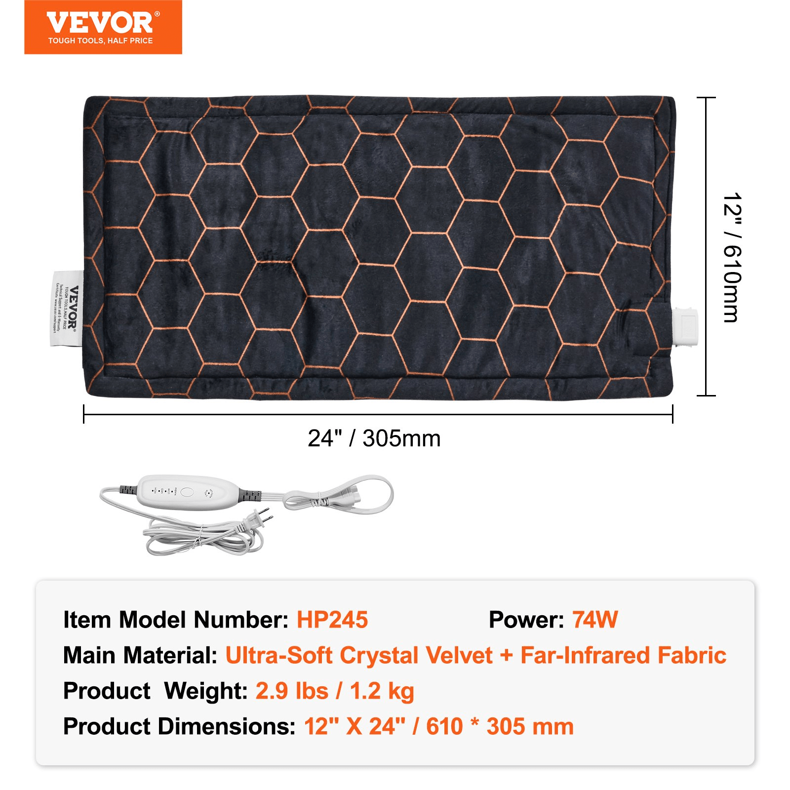 VEVOR Weighted Heating Pad with Far Infrared Therapy 12 x 24 in for Pain Relief - GNS Beauty & Personal Care