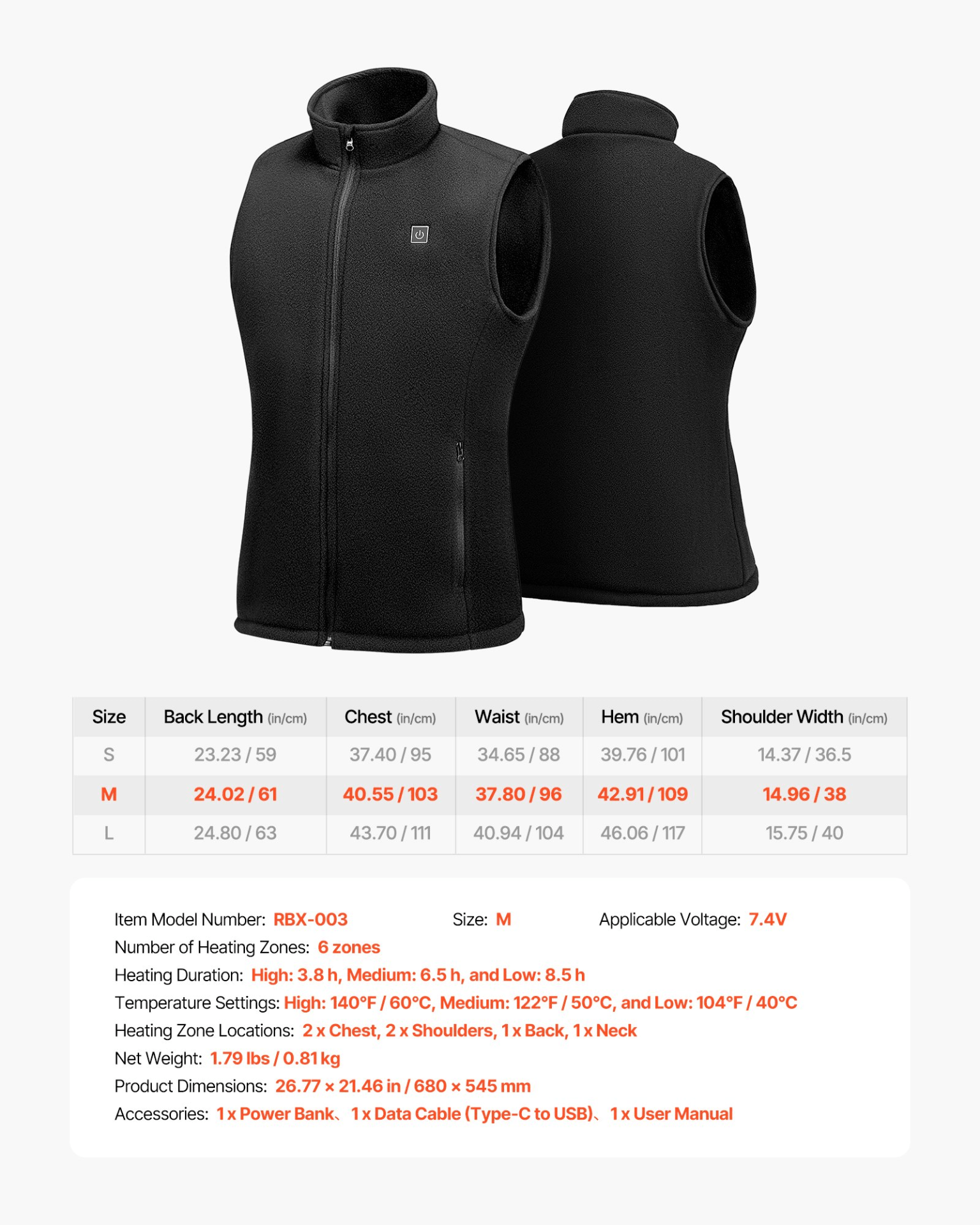 VEVOR Women's Heated Vest with 16000mAh Battery - 6 - Zone Electric Thermal Gilet (Size M) - GNS Beauty & Personal Care