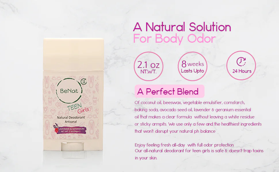 BeNat All-Natural Deodorant for Kids & Teens - Gentle & Aluminum-Free