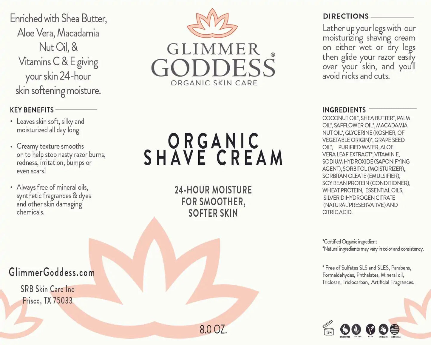 Organic Shave Cream for Women - Aloe, Coconut Oil & Shea Butter